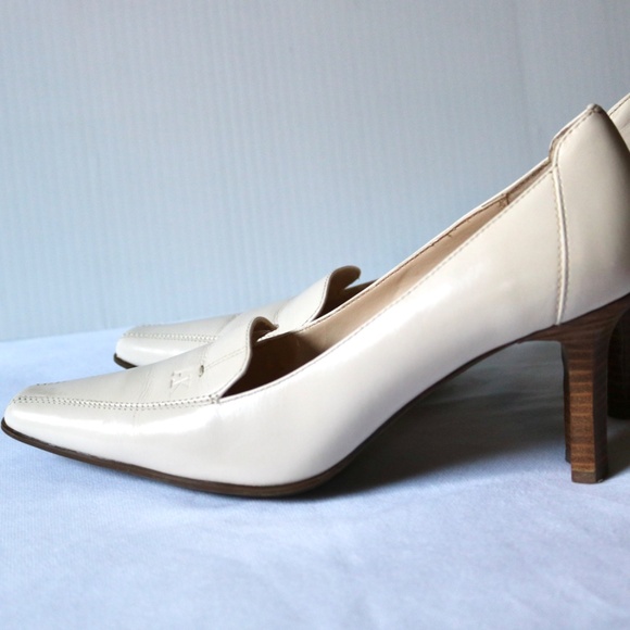 ANNE KLEIN iFlex Cream Leather Heels Square Toe Stacked Heel Women's Size 6 - Picture 3 of 11